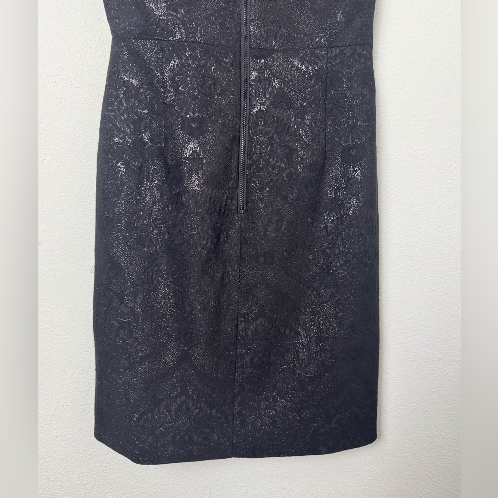 Alice + Olivia Kiro Ruffle Shoulder Jacquard Neck Cocktail Mini Dress Black Sz 4 - Picture 12 of 16